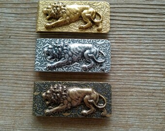 Lion Money Clip, Crouching Lion Clip, Antiqued Gold Lion Money Clip, Antiqued Brass Lion Money Clip, Antiqued Silver Lion Money Clip