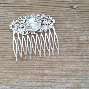 Silver Bird Comb, Antiqued Silver Hair Comb, Ornate Filigree Comb, Silver Filigree Comb, Floral Hair Jewelry, Floral Accessory