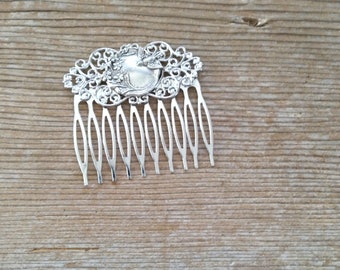 Silver Bird Comb, Antiqued Silver Hair Comb, Ornate Filigree Comb, Silver Filigree Comb, Floral Hair Jewelry, Floral Accessory