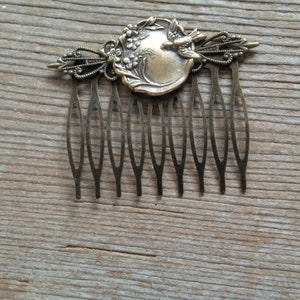 Floral Bird Hair Comb, Antiqued Brass Bird Hair Comb, Brass Floral Comb, Filigree Comb, Bird Accessory, Embeelish