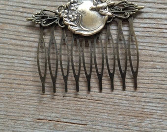 Floral Bird Hair Comb, Antiqued Brass Bird Hair Comb, Brass Floral Comb, Filigree Comb, Bird Accessory, Embeelish