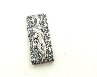 Antiqued Silver Lily Money Clip, Art Nouveau Floral Money Clip