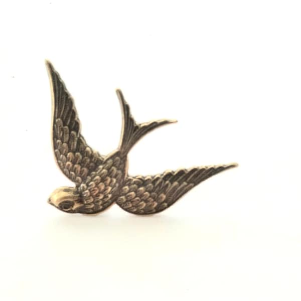 The Bronze Swallow Pin, Bird Jewelry, Antiqued Brass Bird Pin, Silver Bird Pin, Bird Jewelry, Bird Tie Tack, Bird Hat Pin, Bird Lapel Pin