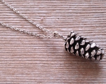 Big Silver Pinecone Necklace, Antiqued Silver Pinecone Pendant Necklace, Silver Pine Cone Necklace, Nature Necklace