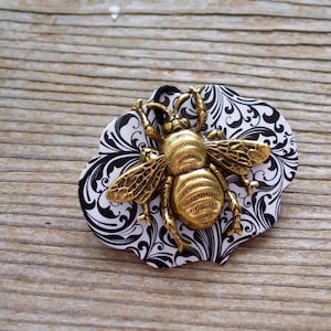 Gold Honeybee Pin Brooch, Antiqued Gold Bee Tie Pin or Lapel Pin, Bee Jewelry