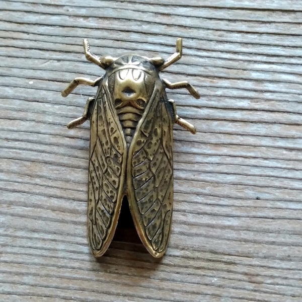 Huge Cicada Pin, Antiqued Brass Cicada Pin Brooch, Brass Cicada Tie Tack, Cicada Tie Pin, Cicada Lapel Pin, Bronze Cicada Accessory