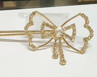 Large Wedding Party Ribbon Bow Hair Pin in Gold Colour