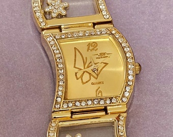 Women Luxury Butterfly Watch Gold Colour With Shining Rhinestones