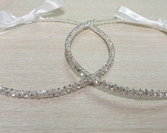 Stefana Greek Orthodox Wedding Bridal Crowns Silver Colour With Shining Rhinestones and Silk Ribbon