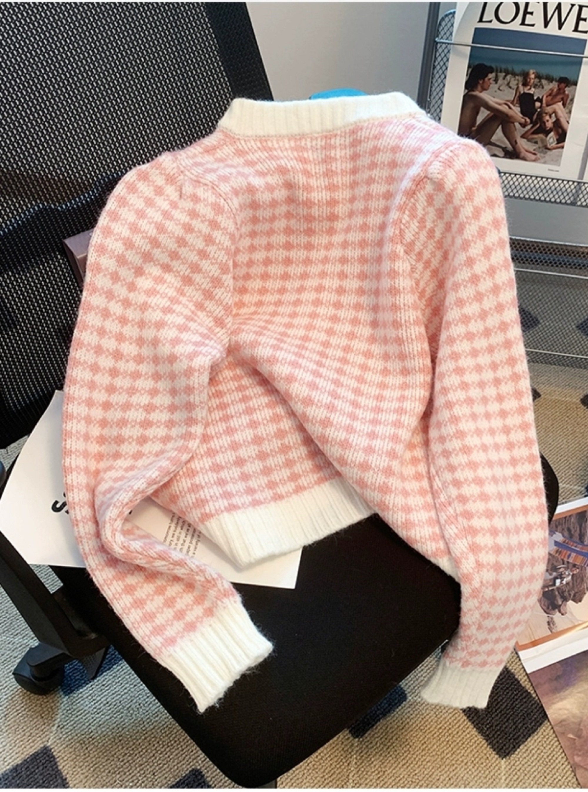 Sweet pink knitted cardigan coat winter sweater A18