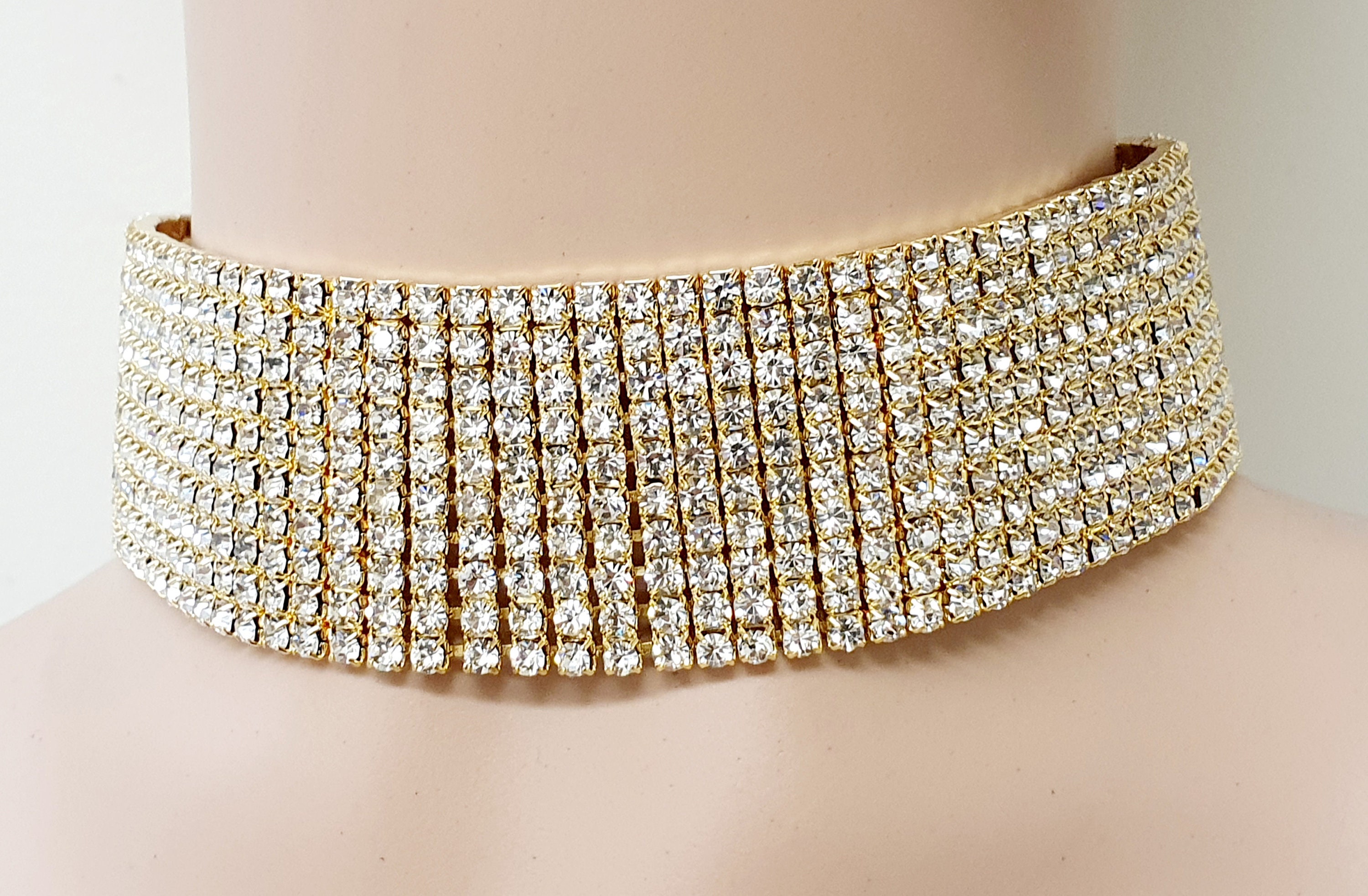 Handmade SEX Crystal Wide Chain Choker Rhinestone Necklace Bling