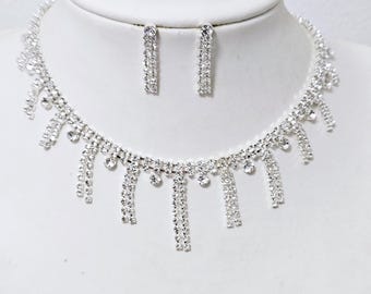 Wedding Party Necklace And Earrings Set Silver Colour With Shining Rhinestones