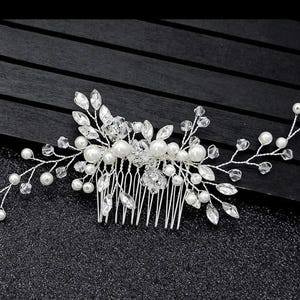 Bridal Pearls and Crystals Hair Clip With Comb in Silver Colour