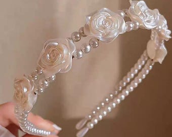 Hochzeit Perlen Blumen Stirnband Elfenbein Farbe