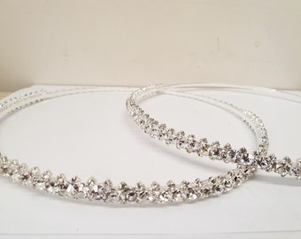 2 Greek Orthodox Stefana Wedding Bridal Crowns Silver Colour With Shining Rhinestones and Silk Ribbon