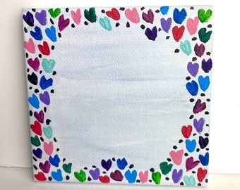 Mini original painting with multicolored heart frame - personalizable and customizable
