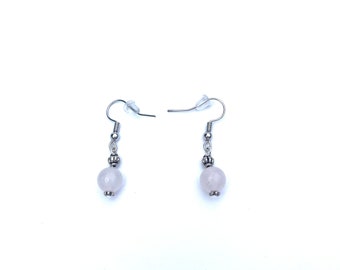 Light pink and silver simple glass bead dangle earrings