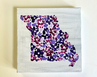 Mini U.S. State Floral Painting: Purple Ditsy Design, Red Heart