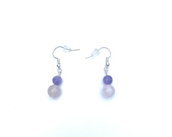 Light pink and purple glass bead simple dangle earrings
