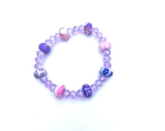 Purple and multicolor beaded stretch bracelet