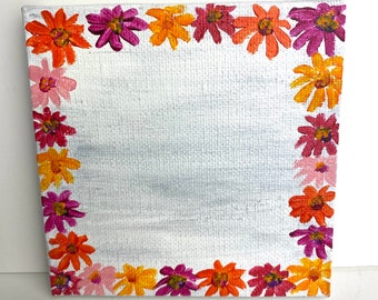 Mini original painting with zinnia frame - personalizable and customizable