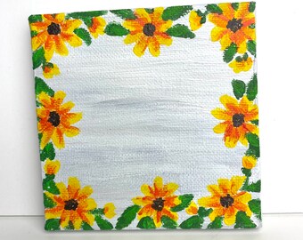 Mini original painting with sunflower frame - personalizable and customizable