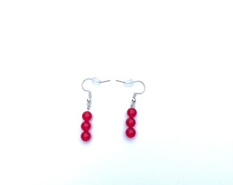 Red glass beaded simple dangle earrings