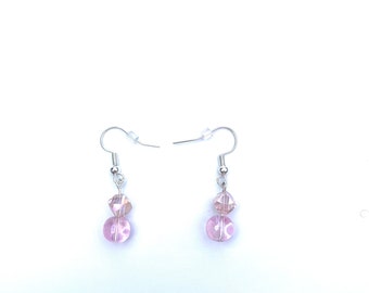 Light pink simple glass beaded dangle earrings