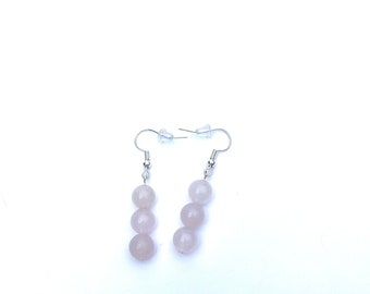 Light pink three bead simple dangle earrings