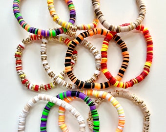 Autumn Clay Beaded Bracelet: Fall Thanksgiving Halloween Colors (7 inch)