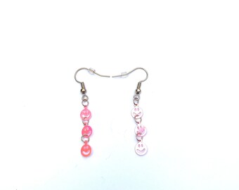 Pink smiley face chain dangle earrings