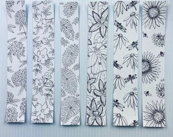 6 nature floral art bookmarks ready to be colored by you!