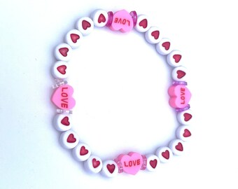 Valentine’s day heart beads and conversation heart stretch bracelet