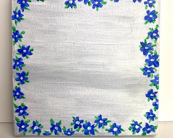 Mini original painting with blue forget-me-not frame - personalizable and customizable