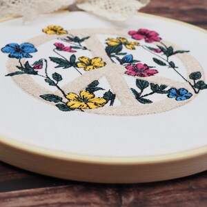 Embroidery frame picture boho flowers mural peace image 2