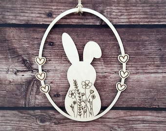 Window decoration spring bunny boho with floral pattern