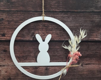 Window decoration spring bunny with dried flowers