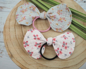 Headband set floral pattern muslin bow