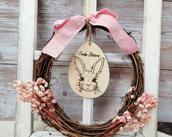 Window decoration willow wreath rabbit with dried flowers