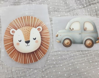 Iron-on transfers set of 2 lion and car by caia.design.graphics