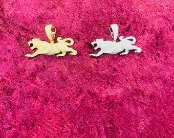 925 Sterling Silver Panther Hip Hop Simulated Diamond Pendant Charm w/ Chain