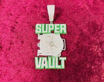 14k Gold Finish Super Vault Hip Hop Simulated Diamond Pendant w/Rope Chain