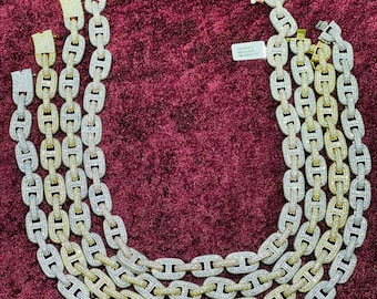 14k Gold Finish Link Chains 14mm Simulated Diamonds Gold Silver Mens Womens Unisex Necklace Chain