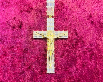 925 Sterling Silver Jesus Cross Religious Pendant Charm w/ Rope Chain