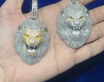 14k Gold Finish Lion Hip Hop Simulated Diamond Pendant w/ Rope Chain