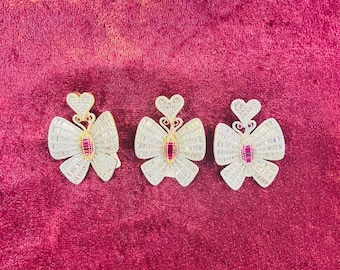 14KT Gold Finish Butterfly with Heart Hip Hop Simulated Diamond Pendant w/ Chain