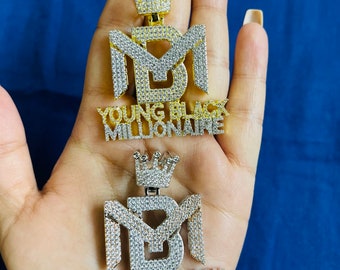 14k Gold Finish YBM Young Black Millionaire Hip Hop Charm Pendant w/ Rope Chain