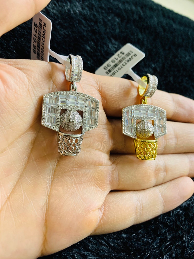 14k Gold Finish Basketball With Hoop Sports Simulated Diamond Etsy