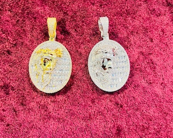 14k Gold Finish Jesus Religious Hip Hop Simulated Diamond Pendant w/ Chain