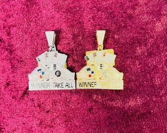 14k Gold Finish Winner Take All Hip Hop Simulated Diamond Pendant w/ Chain
